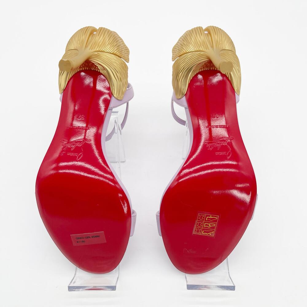 Christian Louboutin Ginko Girl 85 Lavender Ankle Strap Sandal Gold Heels EU 37 - Picture 14 of 16